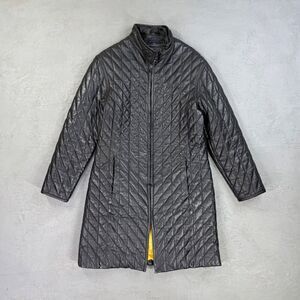 Vintage LeatherMan Quilted Knee Length Black Leather Coat Women's Large